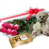 1709 Caja de 06 Rosas + Bombones y Peluche