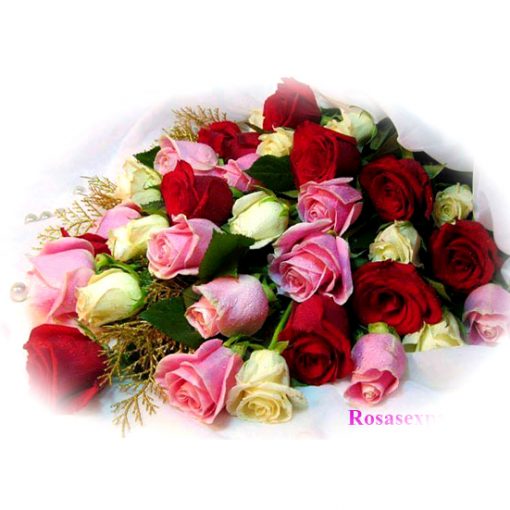1769 Bouquet de 24 rosas tonos rojo o pastel, Flores al extranjero, producto Floreriasdechile, Rosasexpress.cl
